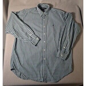 Ralph Lauren Shirt Men's L Blake OCBD Oxford Cloth Plaid  Blue Green Pony